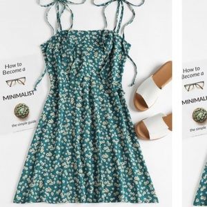 ZAFUL green sundress tie-strap fit and flare